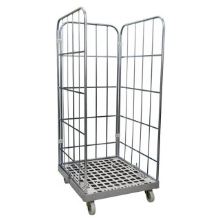 Rollbox, 3-seitig, Nutzhöhe 1650 mm, LxBxH 810x720x1850 mm, Bodenplatte aus HDPE, RAL 7032 kieselgrau
