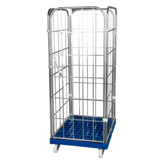 Rollbox, 4-seitig (1 Tür), Nutzhöhe 1460 mm, LxBxH 810x720x1640 mm, Bodenplatte aus HDPE, RAL 5010 enzianblau