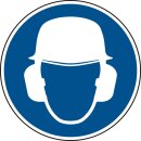 Gebotssschild, Kopf- und Gehörschutz benutzen,...