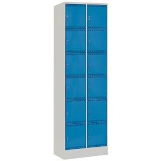 Elektro-Fächerschrank, BxTxH 610x582x1995 mm, 12 Fächer, Abteil-BxH 300x300 mm, RAL 7035/5012 lichtgrau/lichtblau