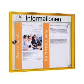 Schaukasten, BxTxH 500x27x380 mm, 2xDIN A4, Aluprofile gelb, ESG-Glas, Rückwand weiß, magneth.