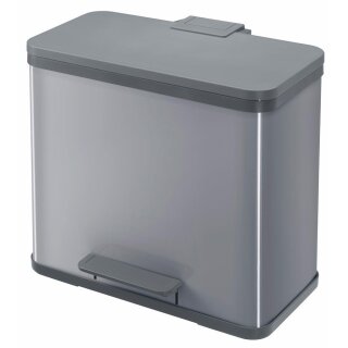 Tret-Abfallsammler, Volumen 3x9 l, BxTxH 470x340x430 mm, Gehäuse Stahlblech silber, Kunststoff-Deckel schwarz mit Soft-Close