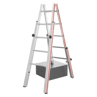 Treppenstehleiter aus Aluminium, beidseitig begehbar, 2x5 Sprossen, Höhe 1,45 m