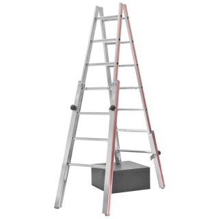 Treppenstehleiter aus Aluminium, beidseitig begehbar, 2x7 Sprossen, Höhe 1,95 m