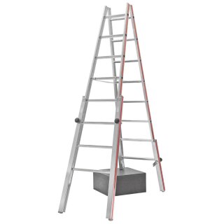 Treppenstehleiter aus Aluminium, beidseitig begehbar, 2x8 Sprossen, Höhe 2,25 m