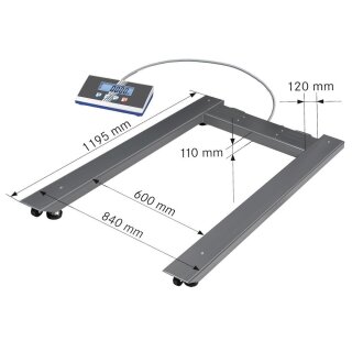 Palettenwaage, Wägebereich 600 kg, Wägeschritte 200 g, Reproduzierbarkeit 200 g, Linearität 200 g