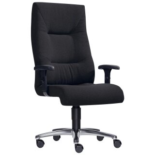 Chefsessel Big, Größe XXL, Sitz-BxTxH 550x500x420-530 mm, Lehnenh. 750 mm, starre Mechanik, TL 200 kg, Armlehnen, Alu-Fußkreuz, Stoffbezug schwarz