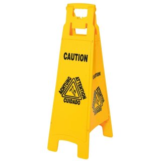 Warnschild 4-seitig - Caution - BxTxH 305x40x960 mm, gelb