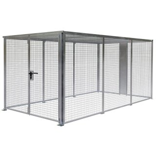 Drahtgitter-Lagerbox, abschließbares Doppelflügeltor, Baukastensystem, BxTxH 2450x4460x2100 mm, feuerverzinkt