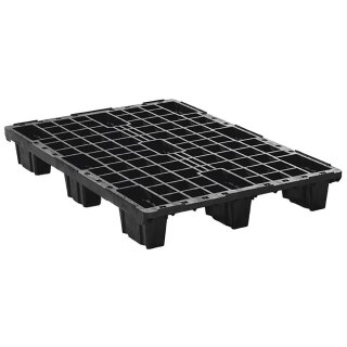 Vierwege-Palette, Recyclingmaterial, BxTxH 800x1200x155 mm, 9 Füße, Traglast statisch 2500 kg, Traglast dynamisch 1000 kg, mit Rand, schwarz