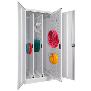Vertikalauszugschrank, 3 Auszüge mit Lochplatten, BxTxH 1000x600x1950 mm, RAL 7035