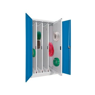 Vertikalauszugschrank, 4 Auszüge mit Lochplatten, BxTxH 1000x600x1950 mm, RAL 7035/5010