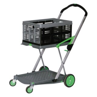 Klappwagen, LxBxH 890x550x1025 mm, zusammengeklappt 670x470x180 mm, 2 Ladeflächen, 1 Faltbox, Farbe anthrazit/grün