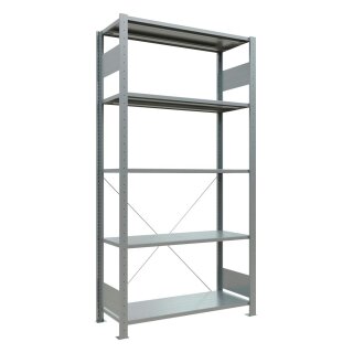 Steckregal, Grundfeld, verzinkt, 5 Fachböden, Fachlast 150 kg, Feldlast 1300 kg, BxTxH 1000x400x2000 mm