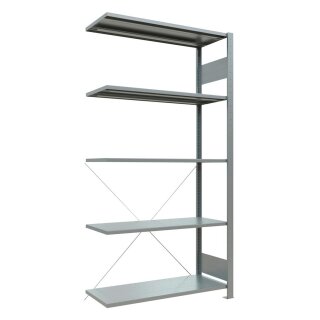 Steckregal, Anbaufeld, verzinkt, 5 Fachböden, Fachlast 150 kg, Feldlast 1300 kg, BxTxH 1000x400x2000 mm