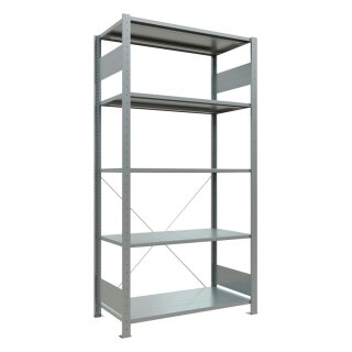 Steckregal, Grundfeld, verzinkt, 5 Fachböden, Fachlast 150 kg, Feldlast 1300 kg, BxTxH 1000x500x2000 mm