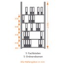 1,3m BERT-Ordnerregal  Standard-Ordner - Anbaufeld 200cm hochx600 mm mit 5 Fachböden