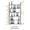 2m Ordnerregal für Standard-Ordner Höhe 2m | Tiefe 30cm mit 6 Stahlfachböden/6 Ordnerebenen
