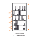 50m Ordnerregal für Standard-Ordner Höhe 2m | Tiefe 30cm mit 6 Stahlfachböden/5 Ordnerebenen