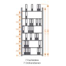 2m Ordnerregal für Standard-Ordner Höhe 2,3m | Tiefe 30cm mit 7 Stahlfachböden/7 Ordnerebenen