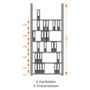 3m Ordnerregal für Standard-Ordner Höhe 2,3m | Tiefe 30cm mit 6 Stahlfachböden/6 Ordnerebenen